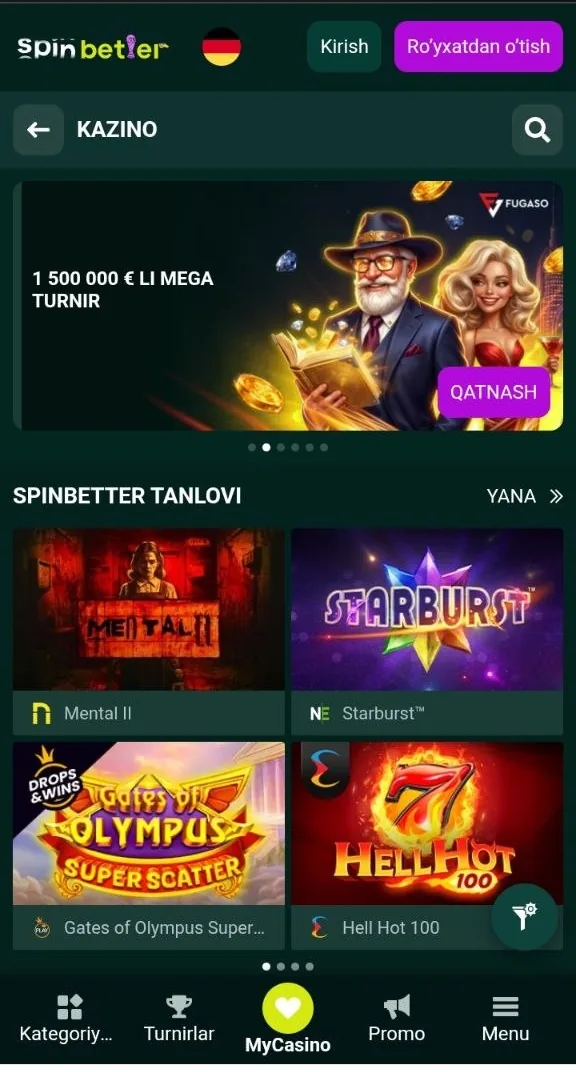 SpinBetter rasmiy sayti — o'zbek tilidagi kazino lobbisi
